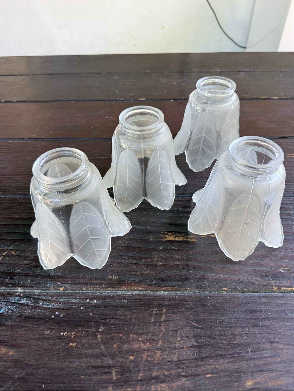 Set of 4 Frosted Glass Tulip Leaf Light Shades
